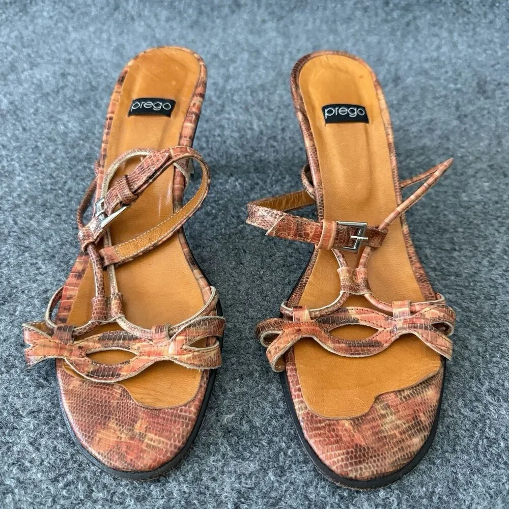 Prego Women’s Orange Snakeskin Strappy Heels Slingback Dress Sandals 8 Classic